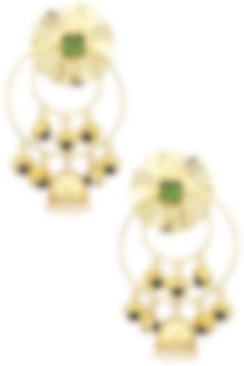 Matte Finish Onyx Stones Flower Motif Earrings by Parure