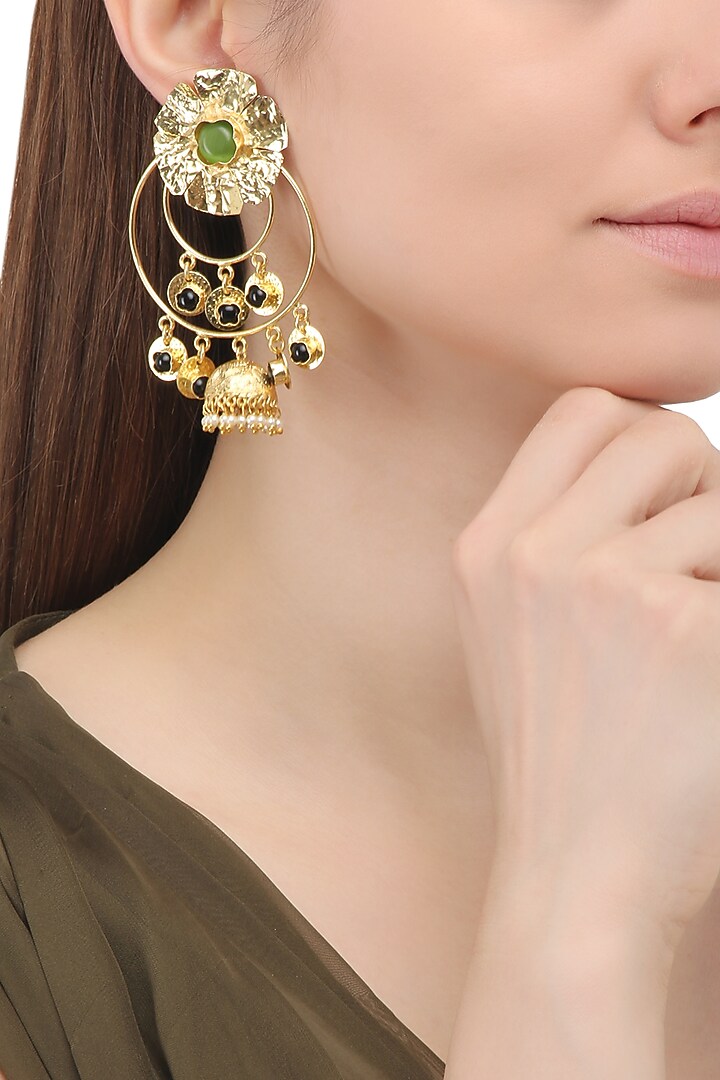 Matte finish onyx stones flower motif earrings available only at Pernia's Pop Up Shop.