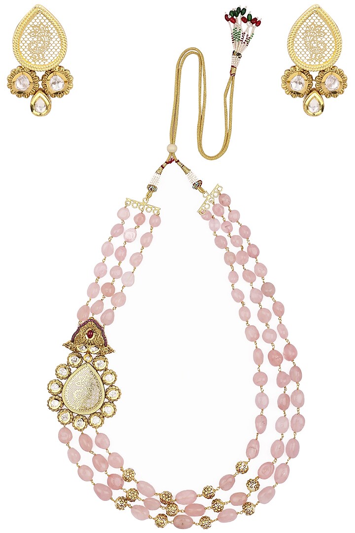 Gold Plated Zircons and Crystal Broach Necklace Set by Parure