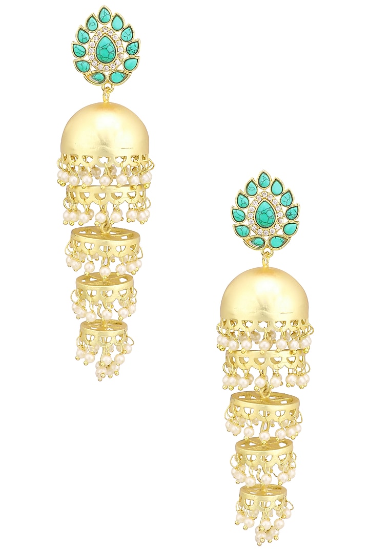 Matte Finish Turquoise Stone Jhumki Earrings by Parure