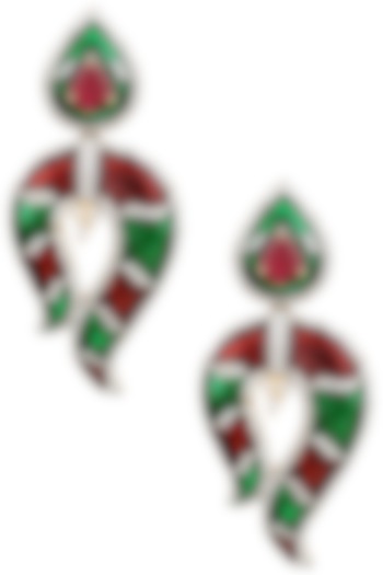 Matte Finish Red and Green Meenakari Earrings by Parure