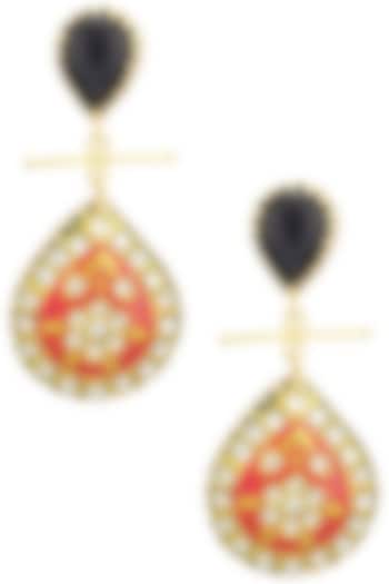Matte finish red and golden meenakari earrings available only at Pernia's Pop Up Shop.
