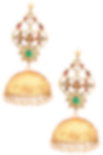 Matte finish multi-color zircons jhumki earrings available only at Pernia's Pop Up Shop.