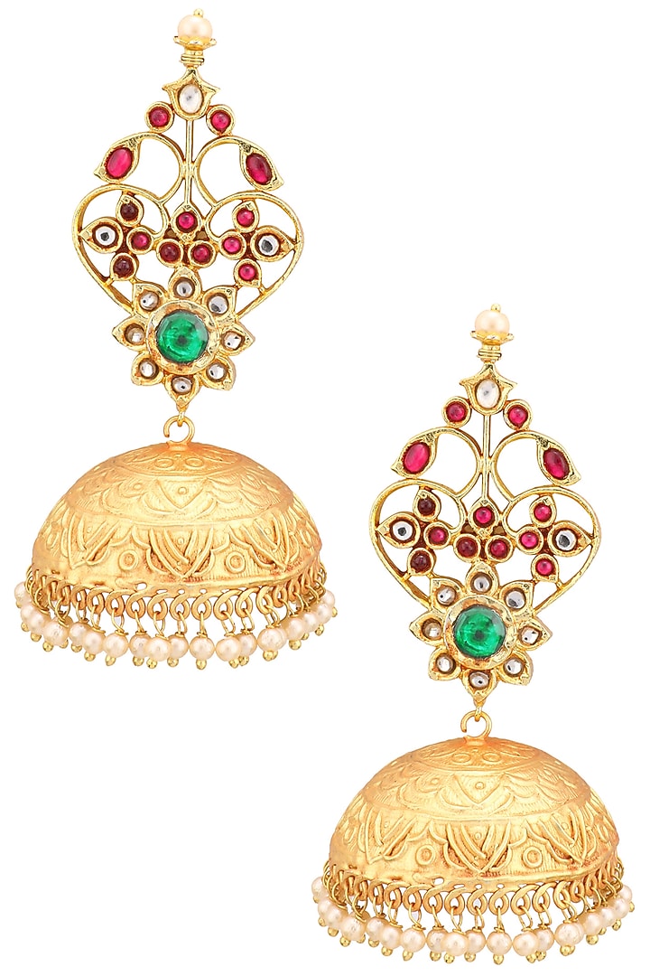 Matte finish multi-color zircons jhumki earrings available only at Pernia's Pop Up Shop.
