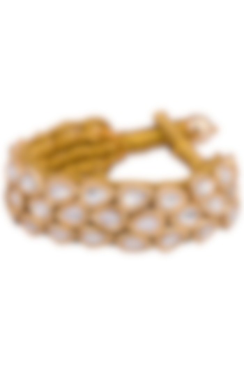 Gold plated 3 line kundan and zari bracelet by Parure