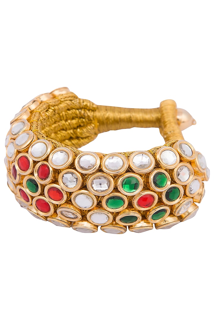Gold plated kundan, zari and meena bracelet by Parure