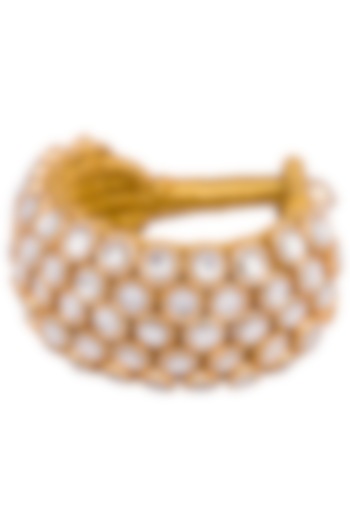 Gold plated 5 line kundan and zari bracelet by Parure