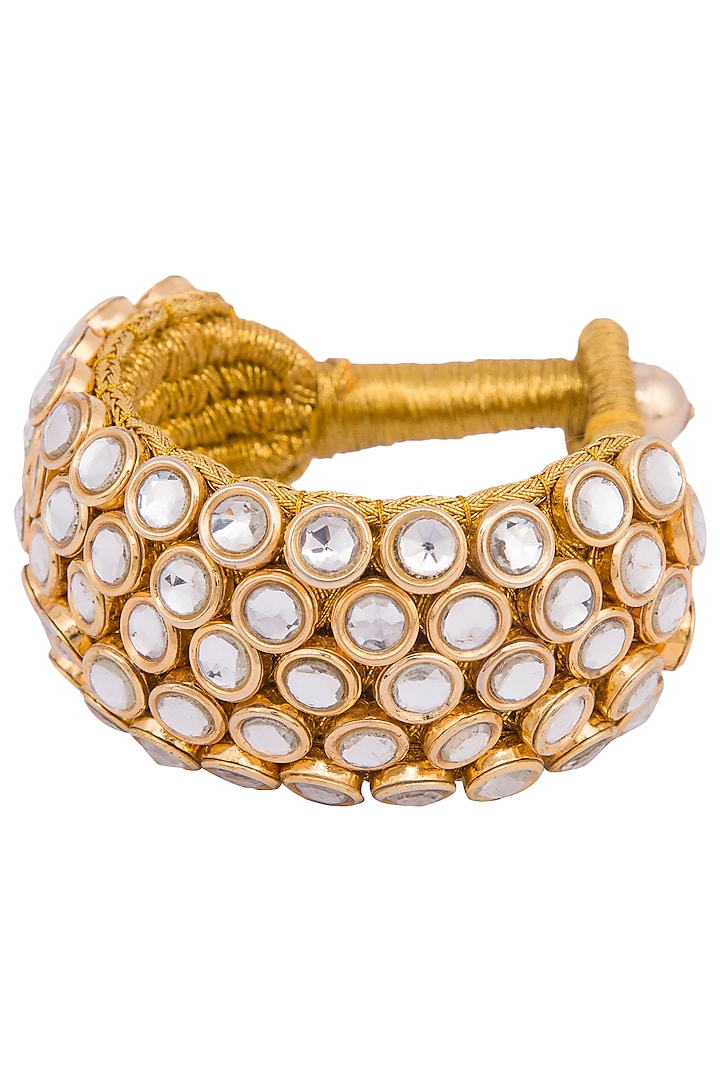 Gold plated 5 line kundan and zari bracelet by Parure