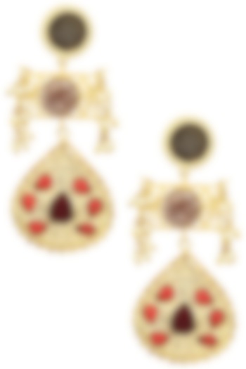 Matte Finish Jaali Work and Semi Precious Stones Earrings by Parure