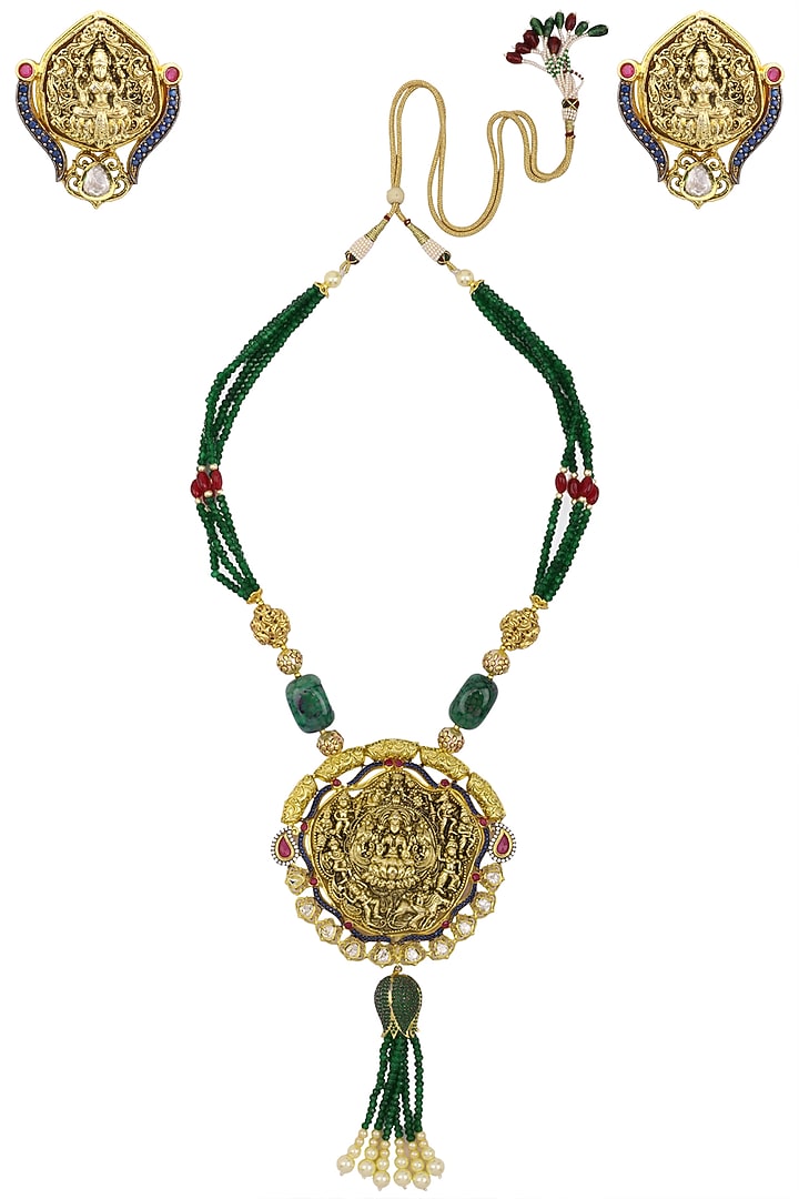 Matte finish textured temple motif necklace set available only at Pernia's Pop Up Shop.