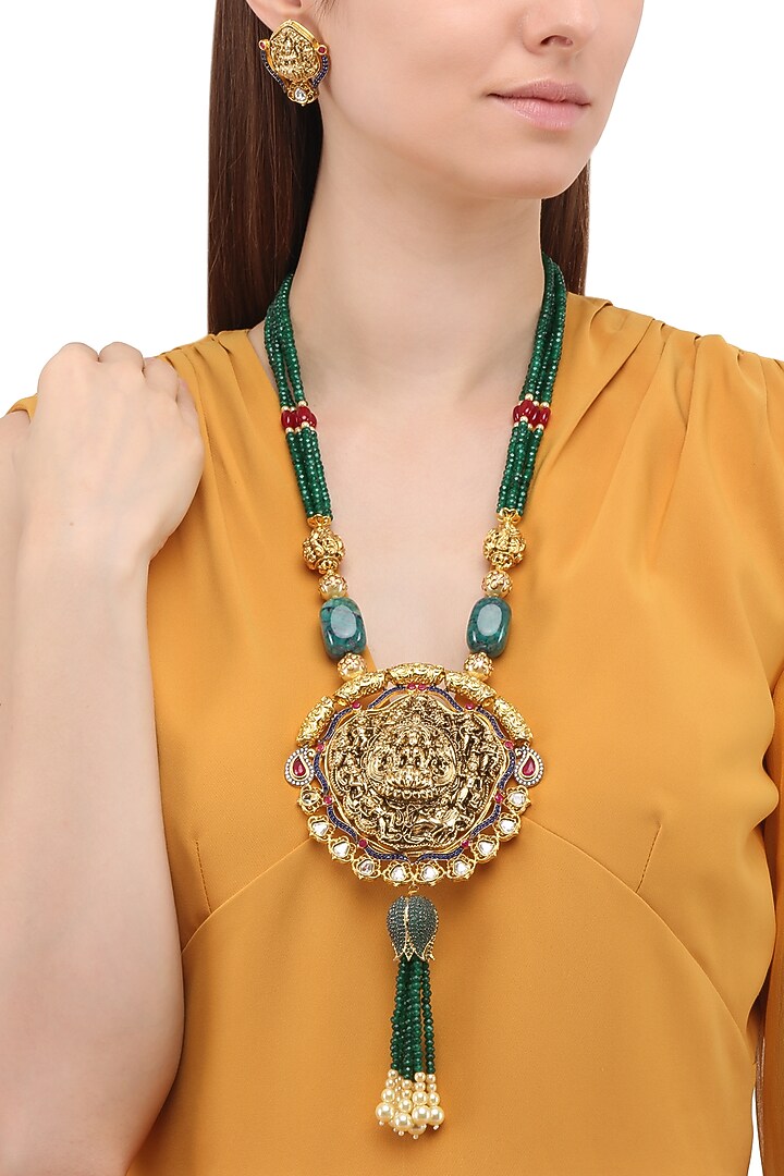 Matte finish textured temple motif necklace set available only at Pernia's Pop Up Shop.