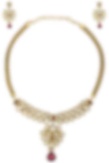 Matte Finish Zircons and Polki Necklace Set by Parure
