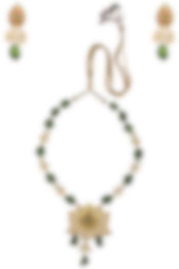 Matte Finish Kundan Lotus Motif Necklace Set by Parure