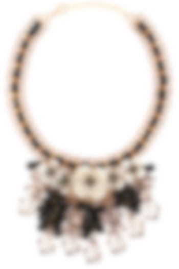 Matte Finish Flower Motifs and Crystal Necklace by Parure