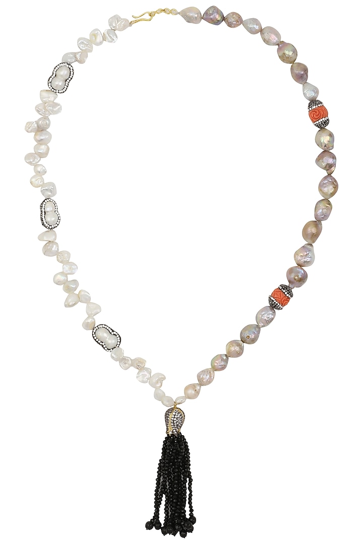Matte finish pearls, zircons and tassel necklace available only at Pernia's Pop Up Shop.
