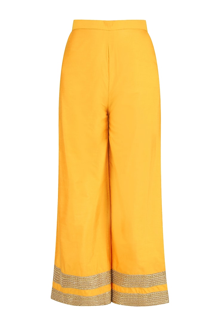 Yellow and gold floral gota patti embroidered front slit anarkali set available only at Pernia's Pop Up Shop.