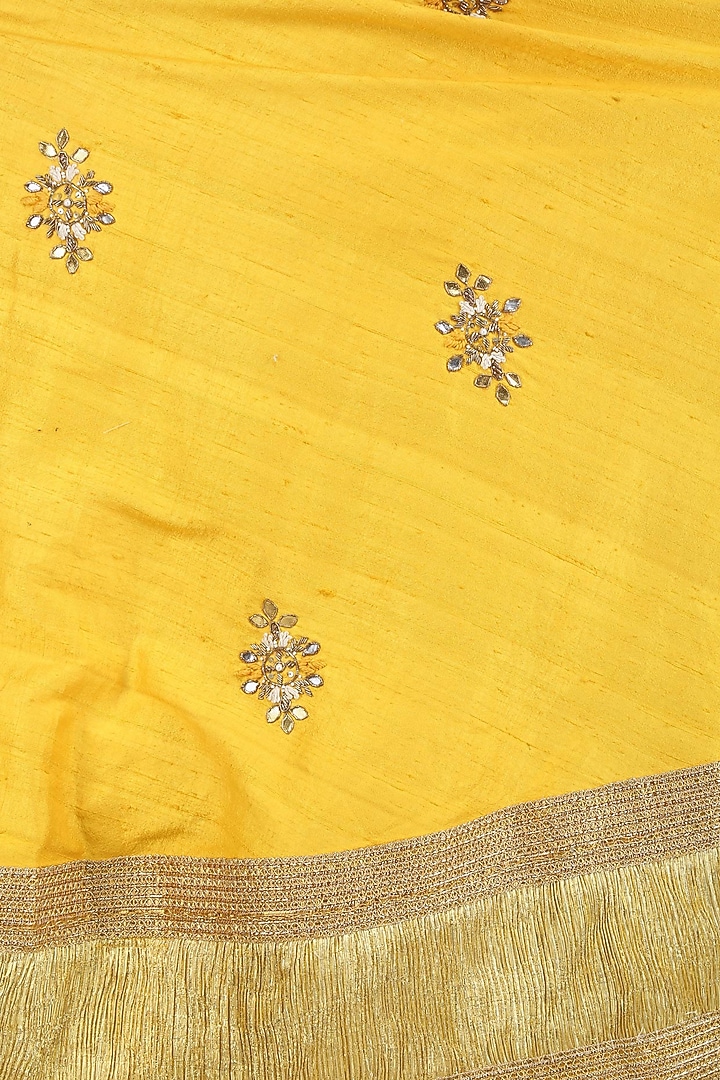 Off white gota patti embroidered blouse and yellow lehenga set available only at Pernia's Pop Up Shop.