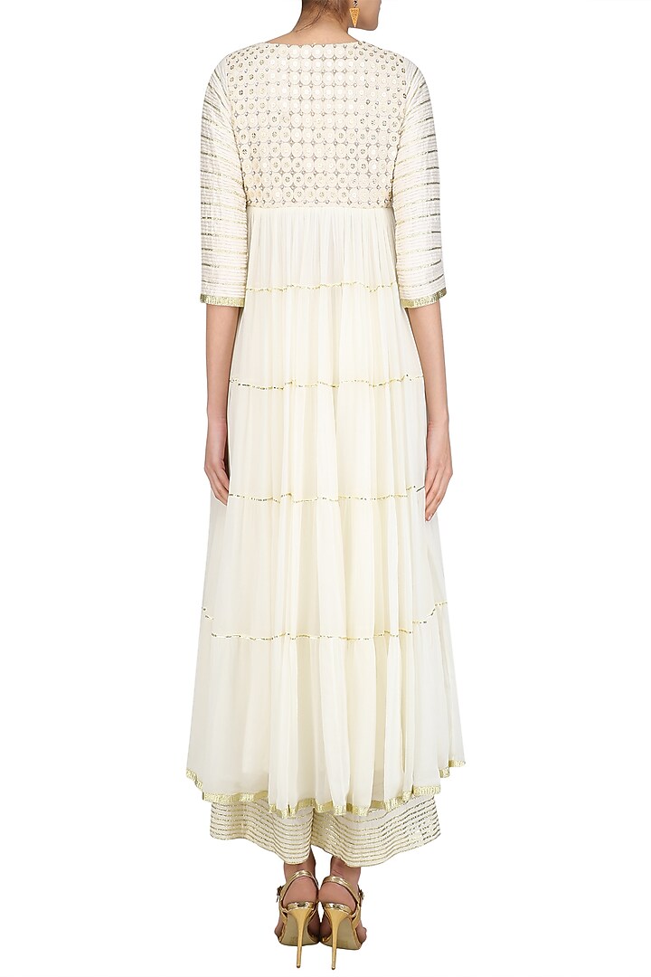 Ivory gota patti embroidered anarkali suit set available only at Pernia's Pop Up Shop.