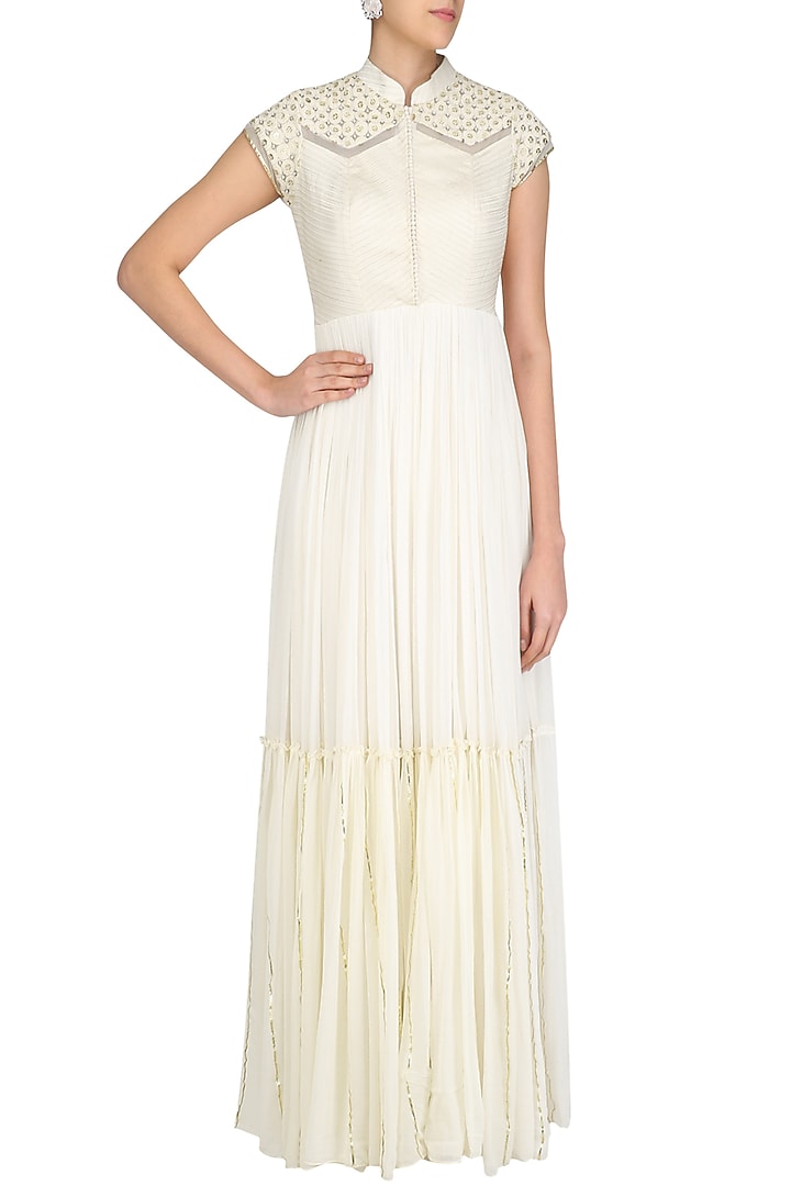 Ivory gota patti embroidered floor length suit set available only at Pernia's Pop Up Shop.