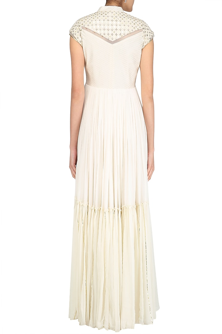 Ivory gota patti embroidered floor length suit set available only at Pernia's Pop Up Shop.