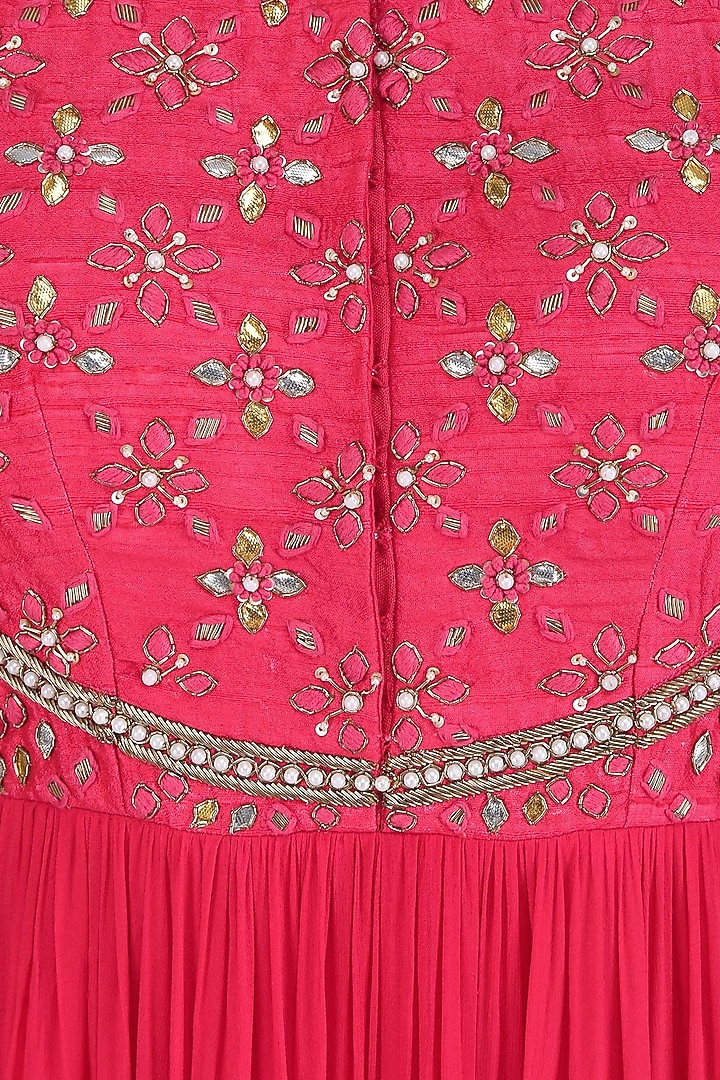Red gota patti embroidered anarkali suit set available only at Pernia's Pop Up Shop.