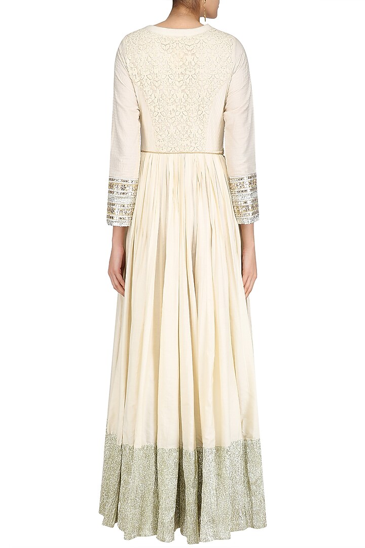 Ivory gota patti embroidered anarkali suit set available only at Pernia's Pop Up Shop.