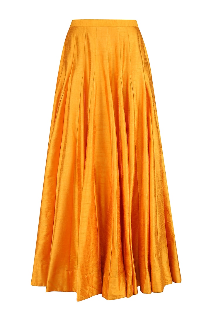 Peach gota patti embroidered jacket and mustard skirt set available only at Pernia's Pop Up Shop.