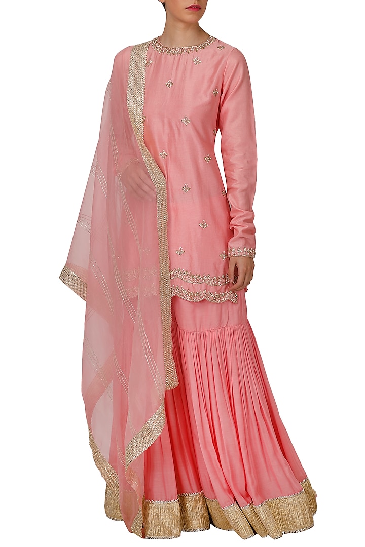 Pink Embroidered Sharara Set by Priyanka Jain