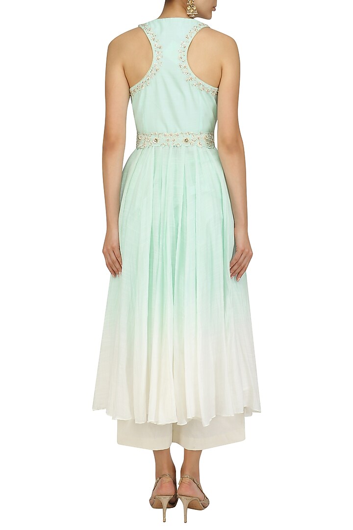 Mint and ivory embroidered kurta and palazzo set available only at Pernia's Pop Up Shop.