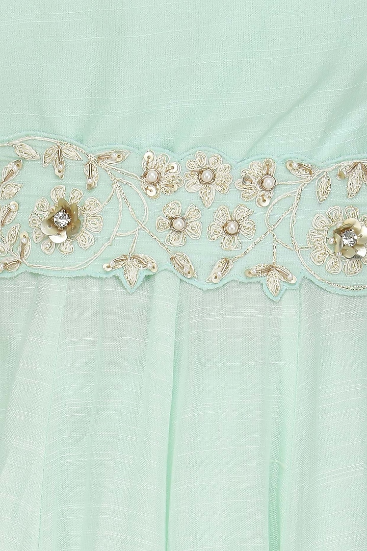 Mint and ivory embroidered kurta and palazzo set available only at Pernia's Pop Up Shop.