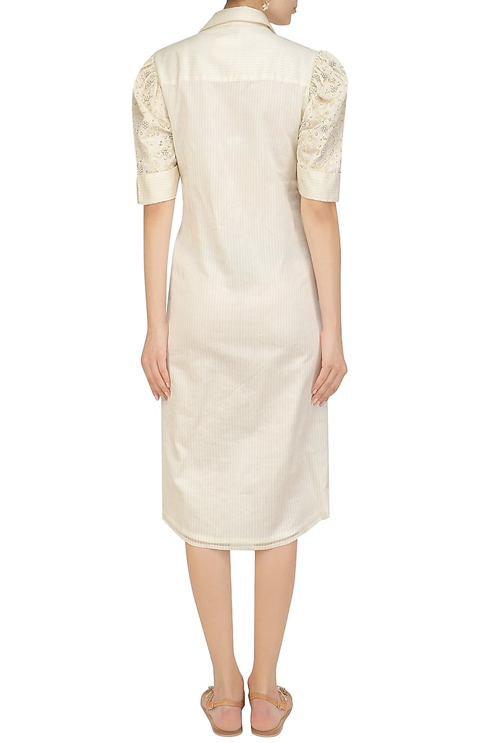 Ivory floral embroidered shirt dress available only at Pernia's Pop Up Shop.