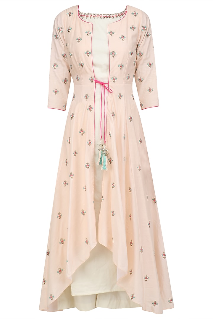 Ivory kurta set with pink embroidered jacket available only at Pernia's Pop Up Shop.