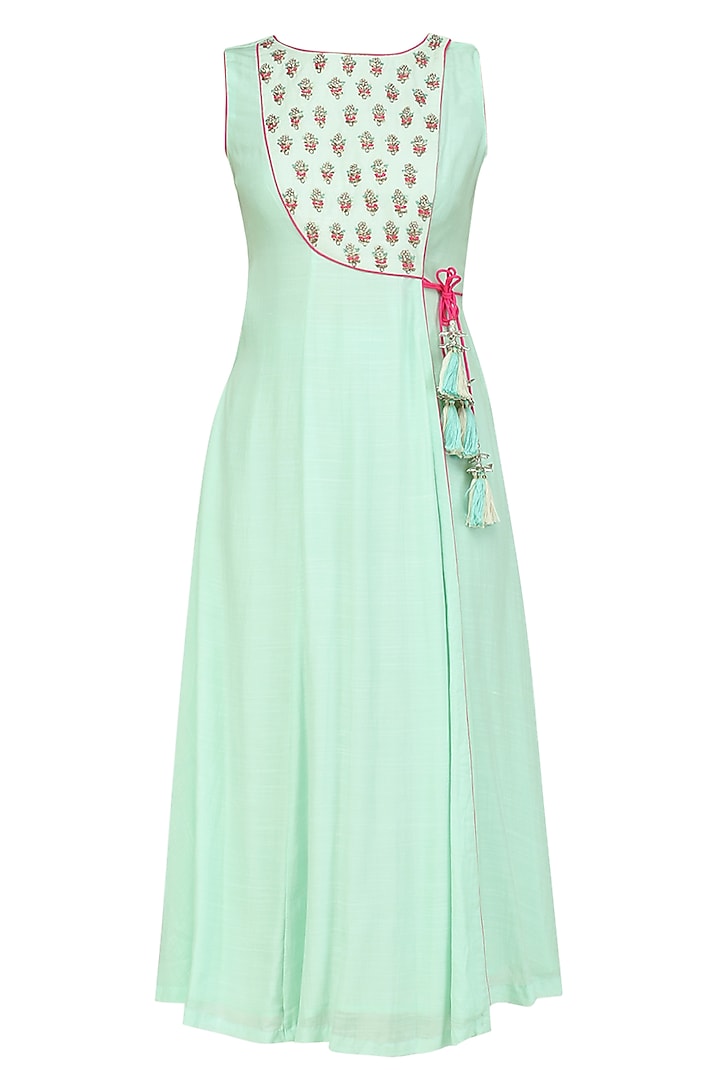 Aqua blue angrakha kurta set available only at Pernia's Pop Up Shop.