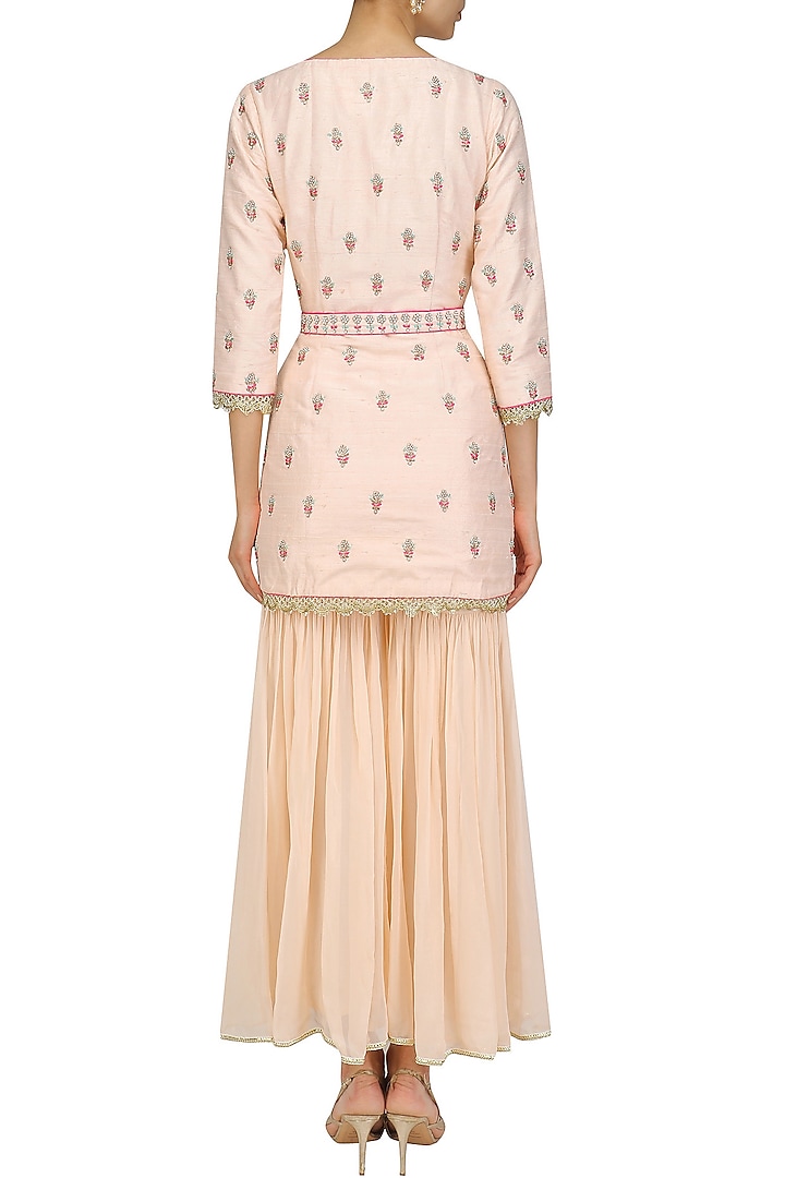 Pink pearl and thread embroidered sharara set available only at Pernia's Pop Up Shop.