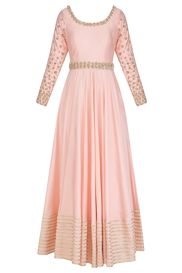 Pink Sequins and Beads Embroidered Anarkali Set by Priyanka Jain