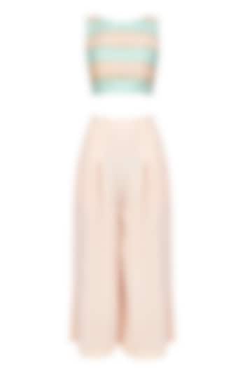 Pink and Blue Striped Crop Top with Pink Culottes by Priyanka Jain