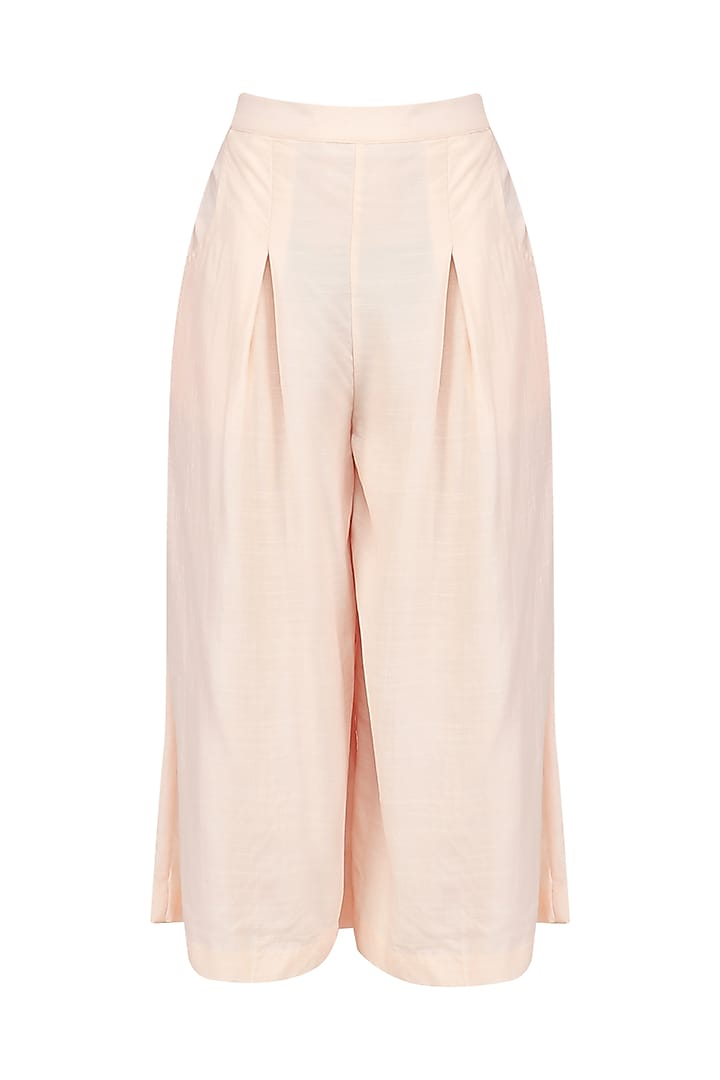 Dirty light pink emboidered jacket with ivory crop top and pink culottes available only at Pernia's Pop Up Shop.