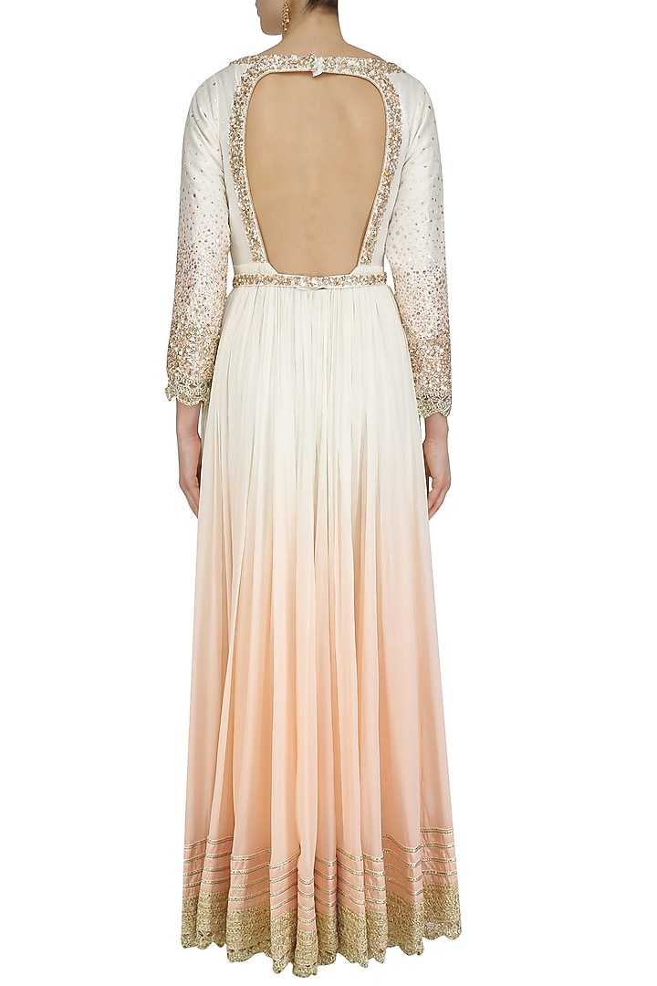 Peach and ivory ombre embroidered anarkali set available only at Pernia's Pop Up Shop.