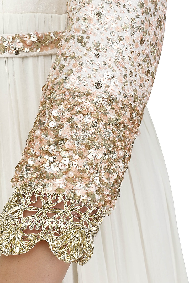 Peach and ivory ombre embroidered anarkali set available only at Pernia's Pop Up Shop.