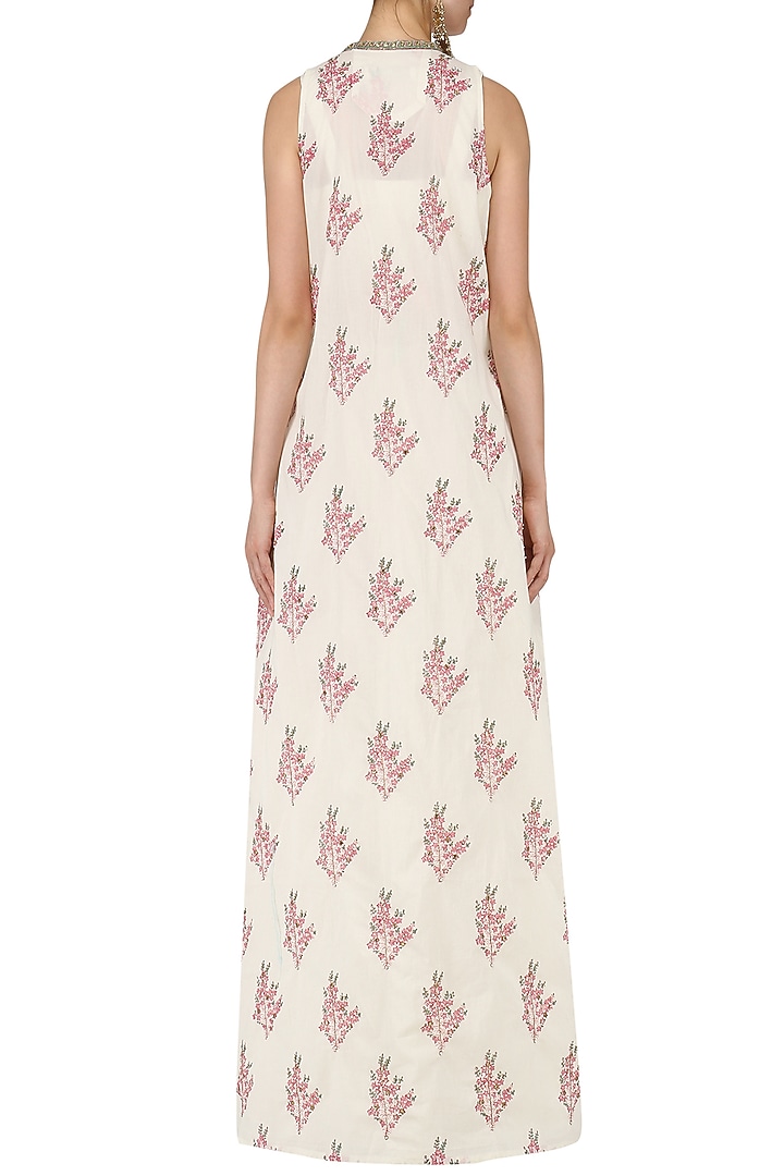 Ivory lehenga with bustier and jaipuri print jacket set available only at Pernia's Pop Up Shop.