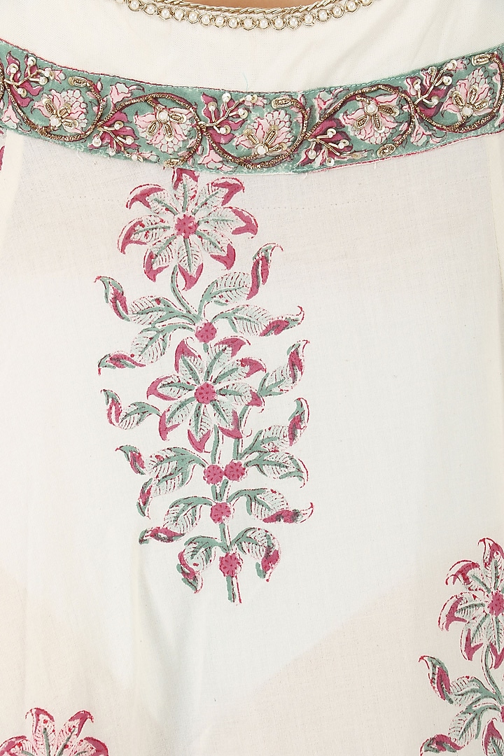 Ivory embroidered jaipuri print anarkali set available only at Pernia's Pop Up Shop.