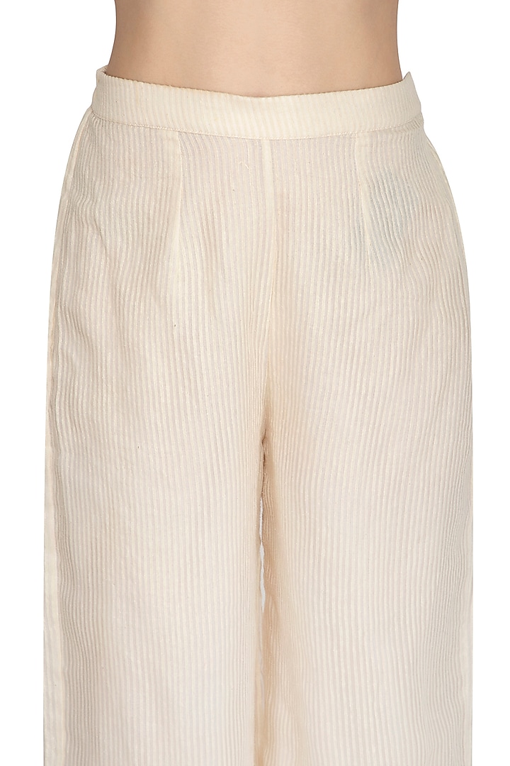 Ivory Embroidered Palazzo Pants With Green Kurta by Priyanka Jain at Pernia's Pop Up Shop