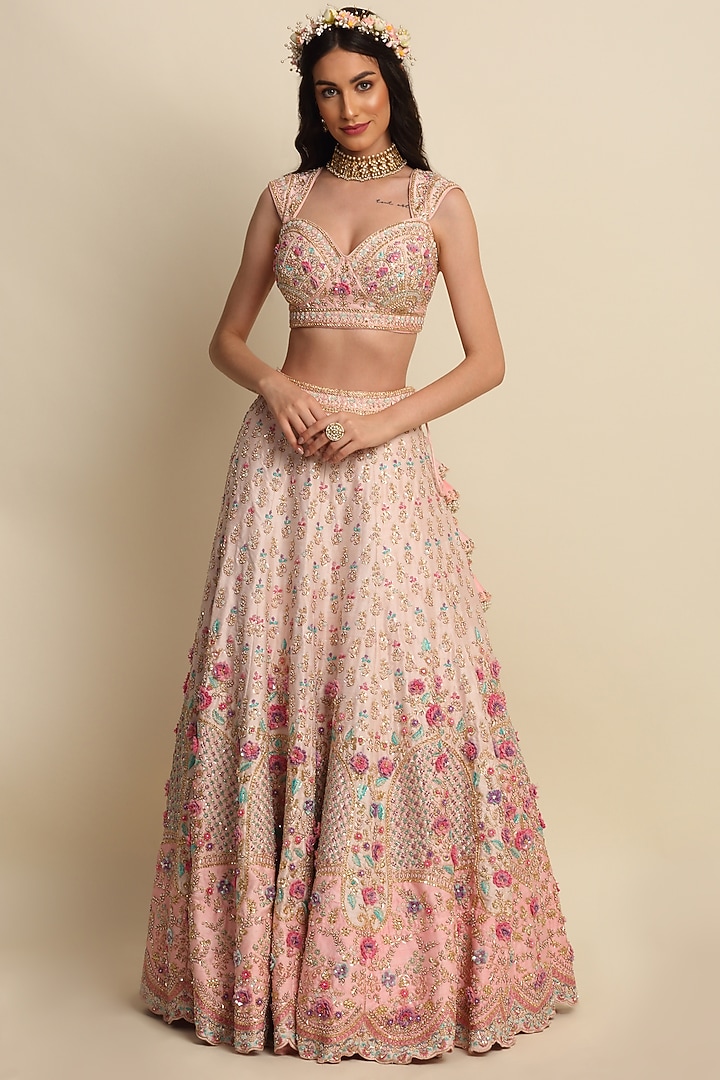 Pastel Pink Hand Embroidered Bridal Bridal Lehenga Set by Priyanka Jain at Pernia's Pop Up Shop