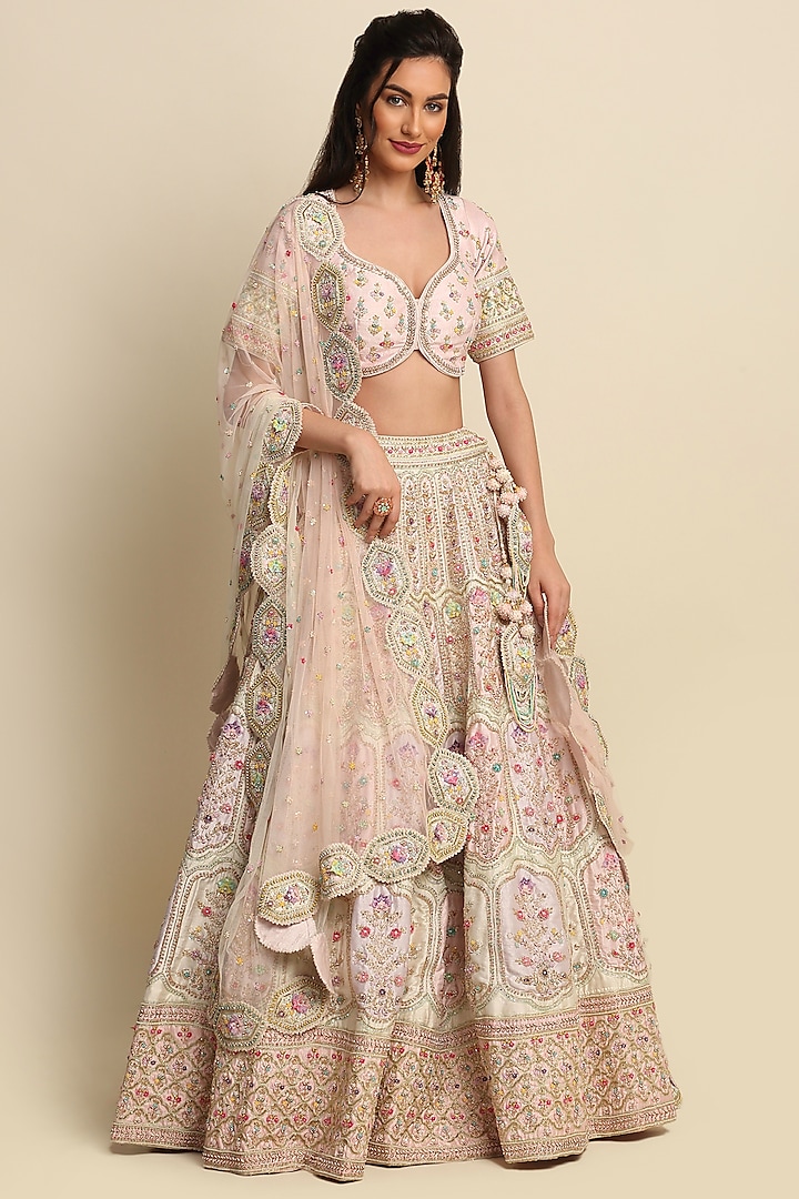 Blush Pink Hand Embroidered Bridal Lehenga Set by Priyanka Jain