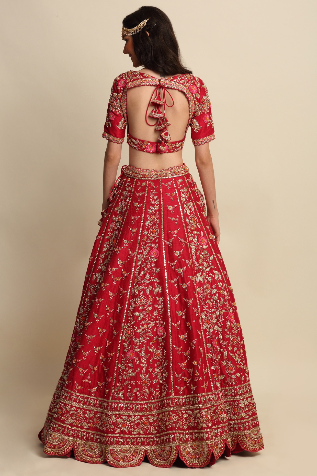 Elegant Red Sequin Lehenga Choli with Matching Dupatta