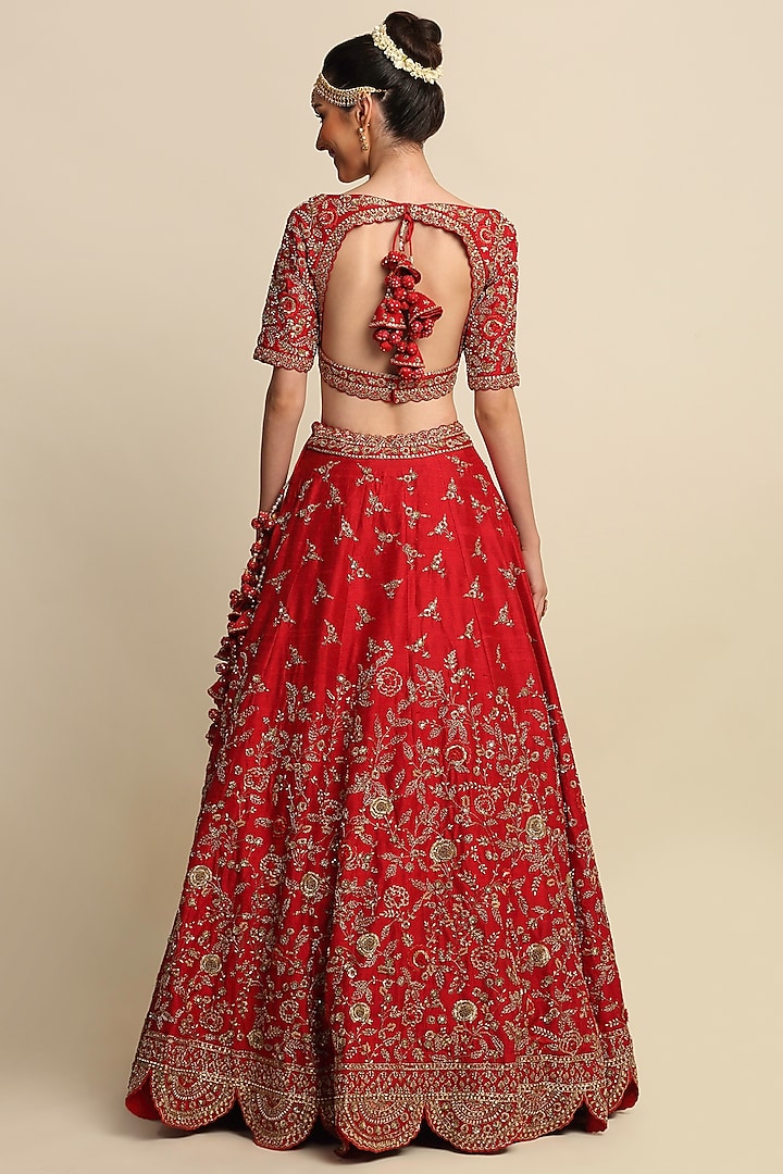 Electric Red Embroidered Bridal Lehenga Set by Priyanka Jain at Pernia's Pop Up Shop