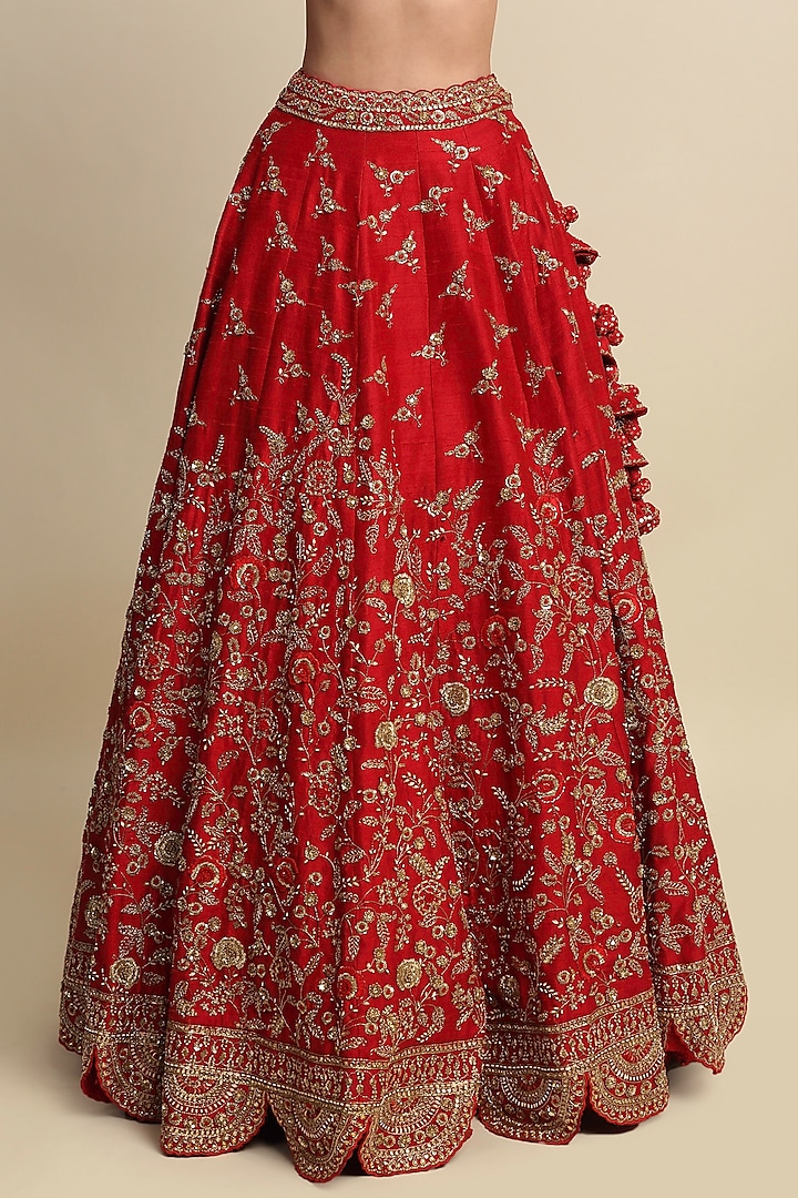 Electric Red Embroidered Bridal Lehenga Set by Priyanka Jain at Pernia's Pop Up Shop