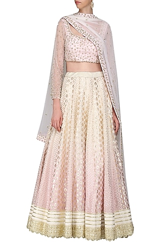 Lilac and Ivory Sequin Embroidered Lehenga Set by Priyanka Jain