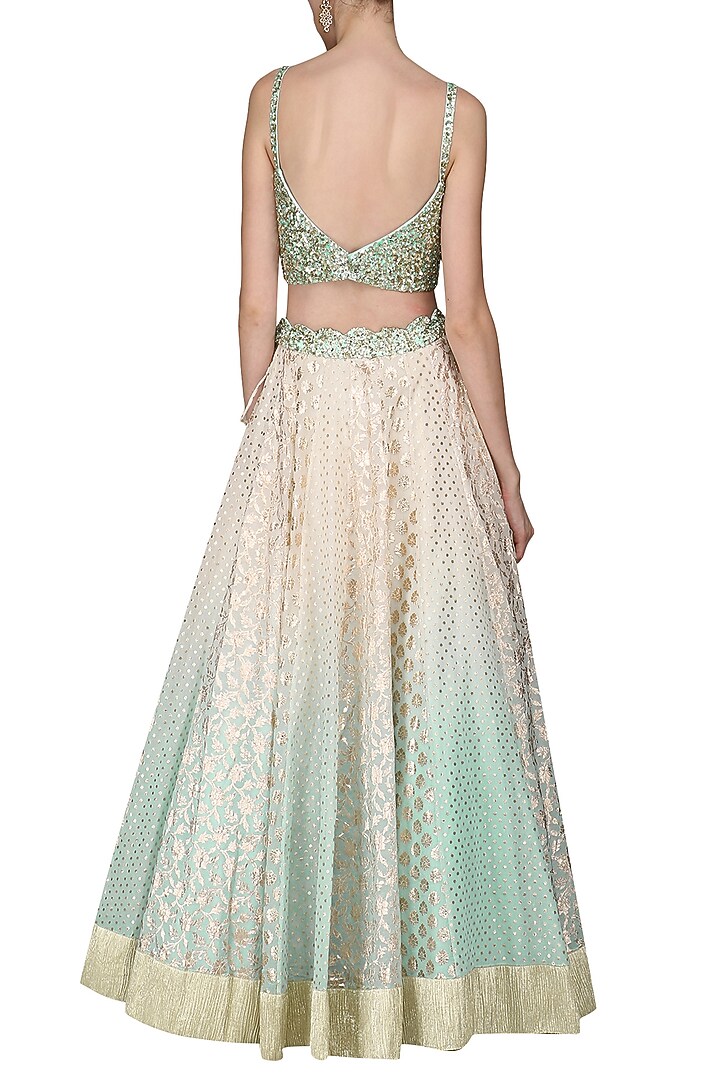 Sky blue and ivory embroidered lehenga set available only at Pernia's Pop Up Shop.