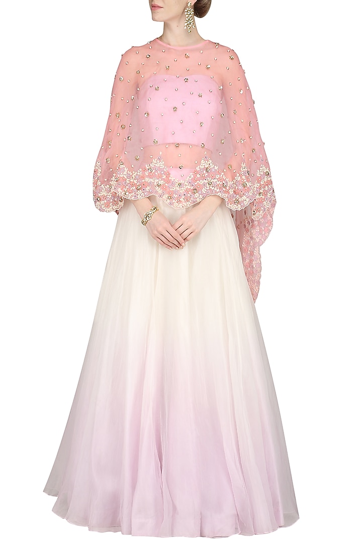 Lilac and ivory skirt with crop top and cape available only at Pernia's Pop Up Shop.